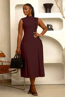 Stand-Collar Sleeveless Midi Dress