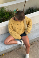 Pull long en maille à motifs floraux et col rond