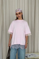 Lace-Panel T-Shirt with Back Slit