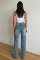Light Blue Button Detail Wide Leg Jeans