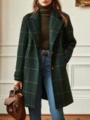 Kadın Retro Yaka Ekose Tweed Kaban