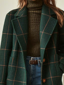 Kadın Retro Yaka Ekose Tweed Kaban