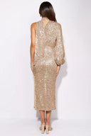 Abito midi asimmetrico Judith con paillettes e collo halter