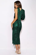 Abito midi asimmetrico Judith con paillettes e collo halter