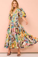 Abito midi Juliana con scollo a V e maniche a sbuffo
