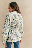 Veste décontractée à fleurs de rue avec lacets, boutons, patchwork et col rond