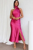 Vestito midi in satin Nad con collo halter