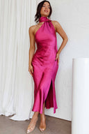 Rochie midi din satin Nad cu guler halter