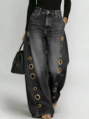 Statement jeans met hoge taille en ballonvormige pijpen met oogjesdetail
