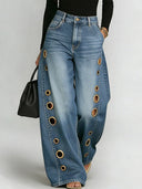 Statement jeans met hoge taille en ballonvormige pijpen met oogjesdetail