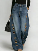 Statement jeans met hoge taille en ballonvormige pijpen met oogjesdetail