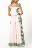 Completo pantaloni larghi senza maniche con stampa floreale folk ampio