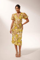 Sally V-hals Blomstret Midi Kjole