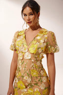 Sally V-hals Blomstret Midi Kjole